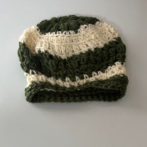 Green and Cream Crochet Beanie